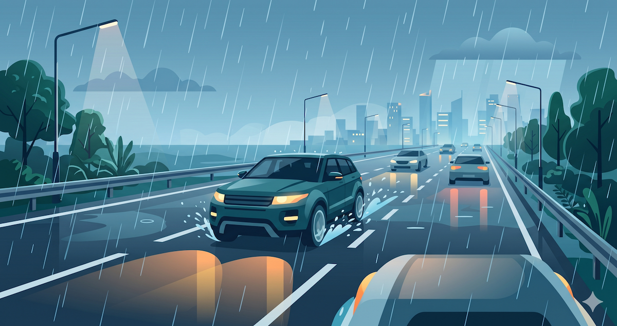 雨天時は、路面が滑りやすい