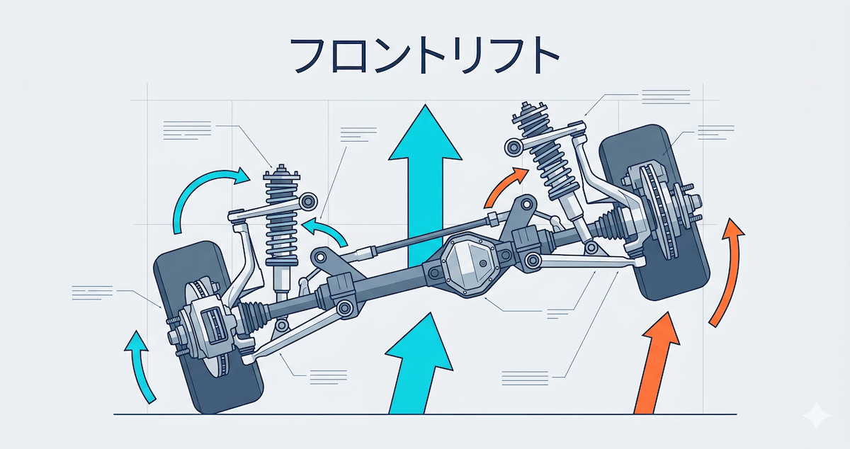 フロントリフター機能が車高を上昇させる仕組みのイメージ
